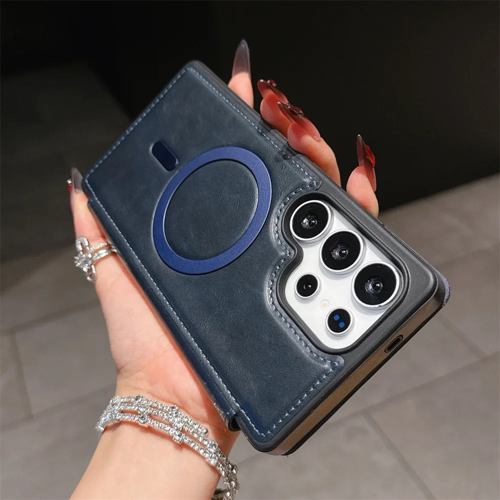 Luxuriöse iPhone-Hülle aus Leder mit Magnetverschluss und MagSafe-Kompatibilität – Eleganz, Schutz und ultimativer Komfort