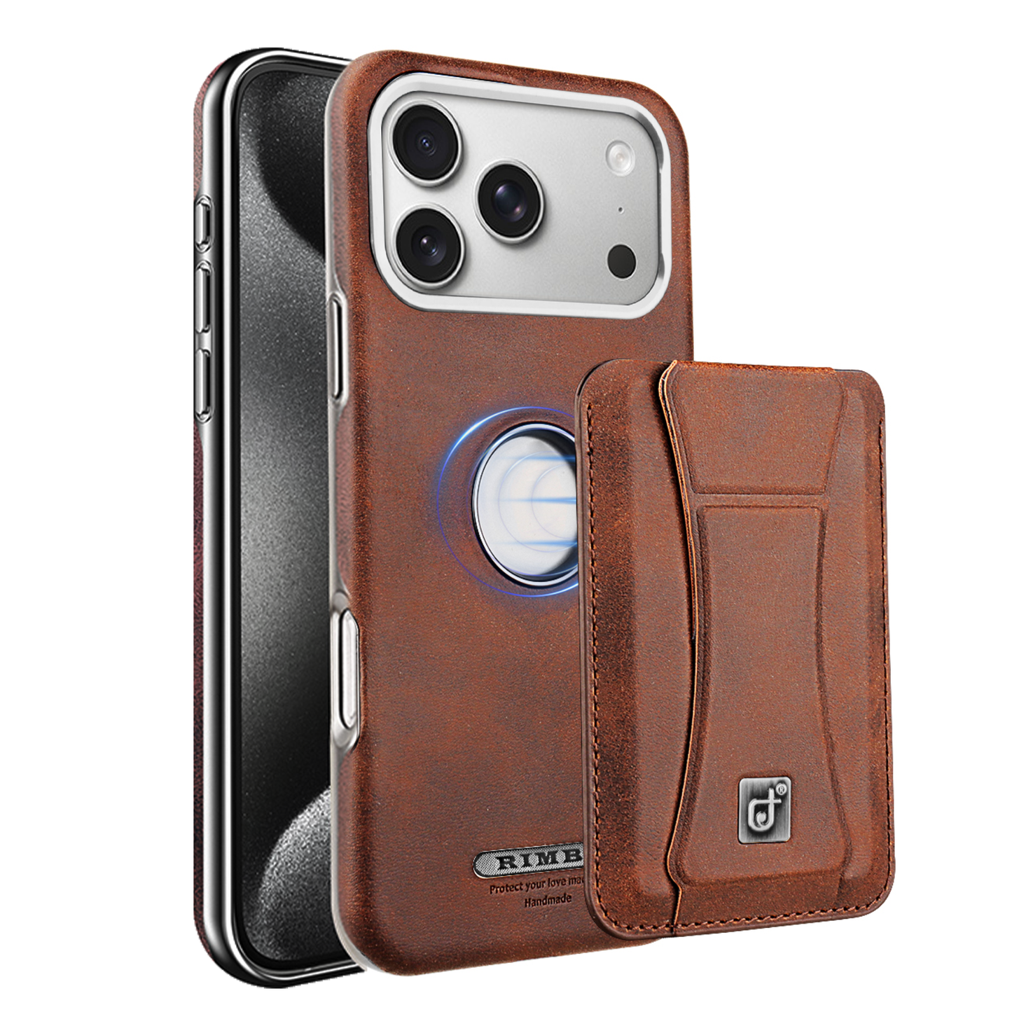 Höchste Eleganz: Hochwertige iPhone-Hülle aus Leder mit magnetischem Ständer und integriertem Kartenhalter