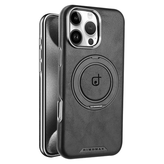 Black phone case with a circular design on a white background