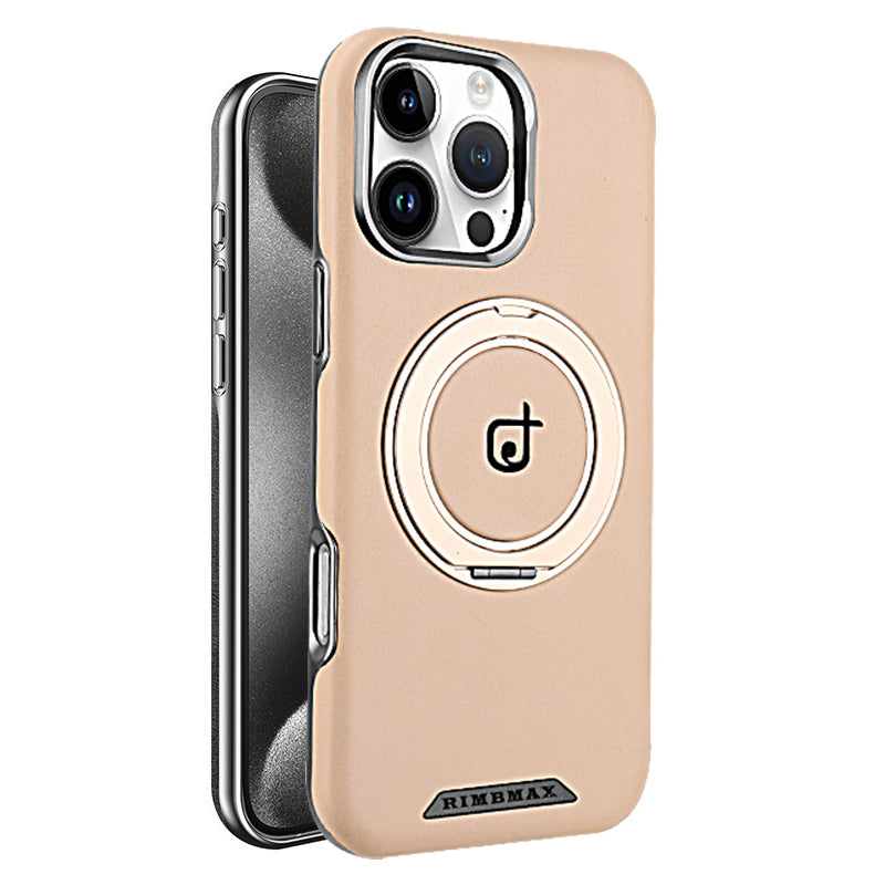 Beige phone case with a circular design and 'RIMMAX' branding on a white background
