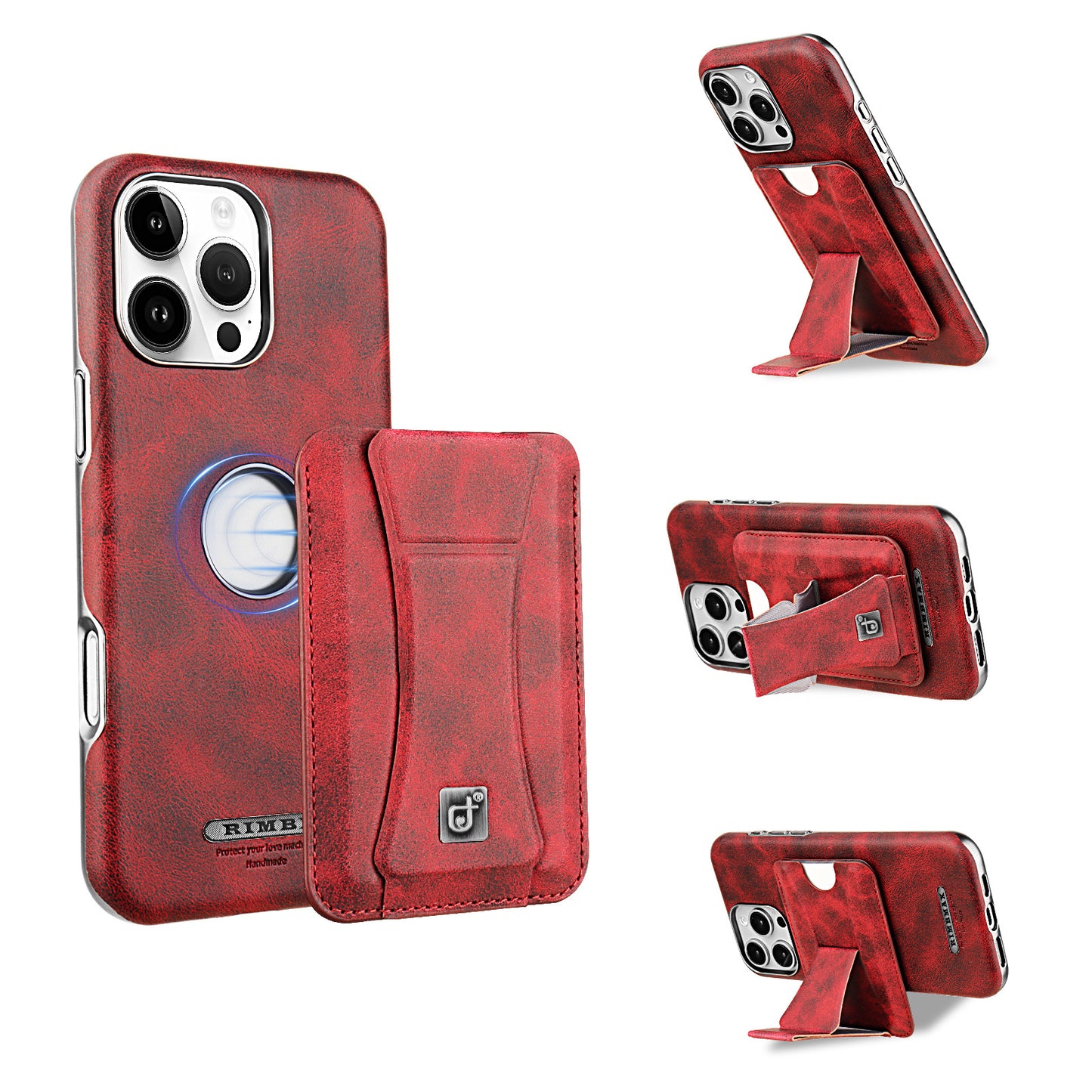 Höchste Eleganz: Hochwertige iPhone-Hülle aus Leder mit magnetischem Ständer und integriertem Kartenhalter