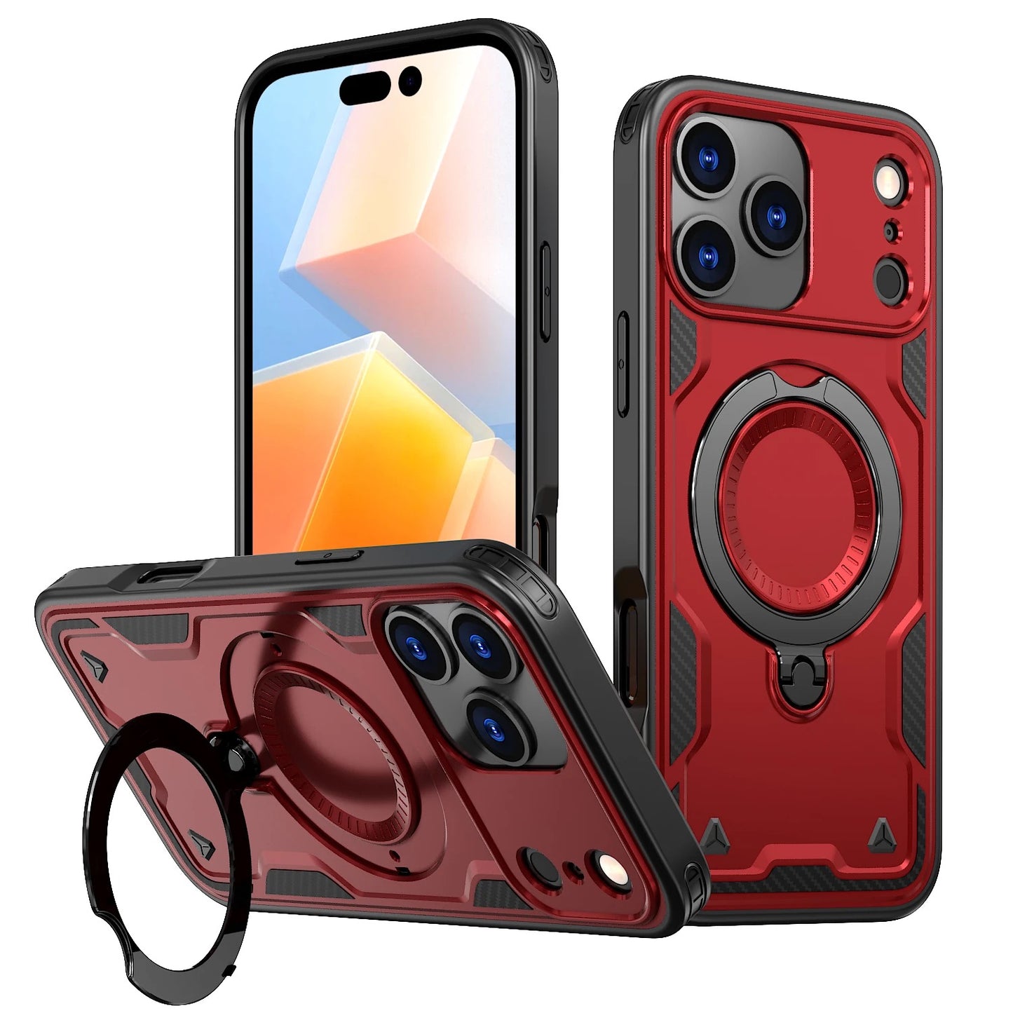 Red phone case with ring holder on a white background