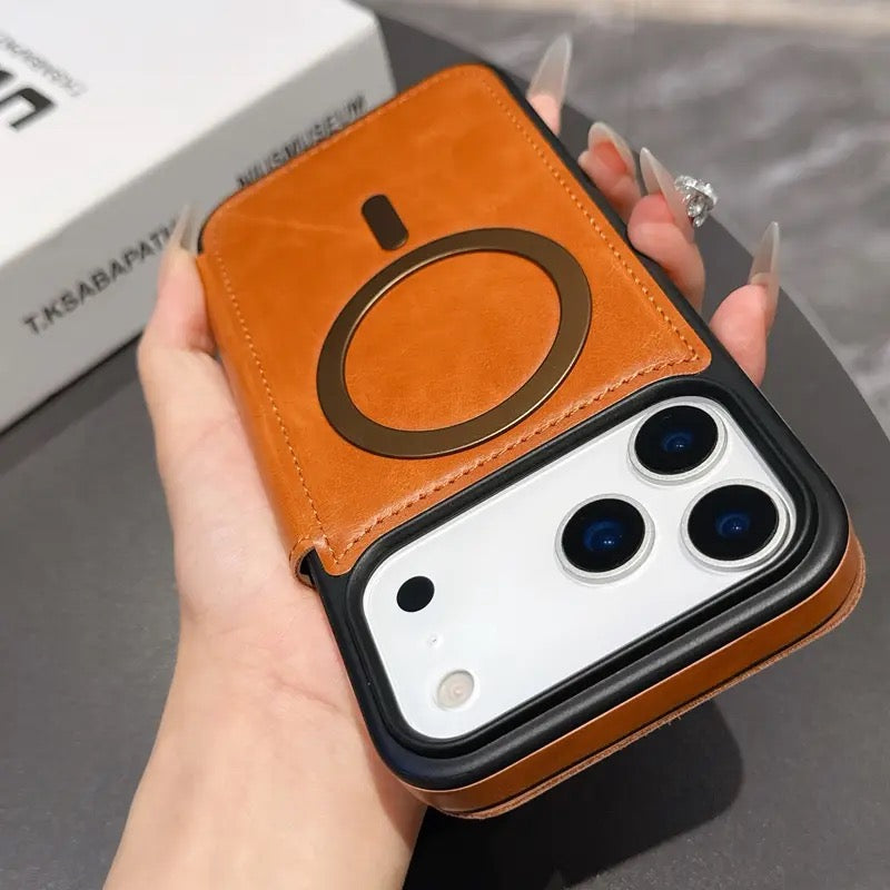 Luxuriöse MagSafe iPhone-Hülle aus Leder – 360°-Schutz, Kartenfach &amp; elegantes Design