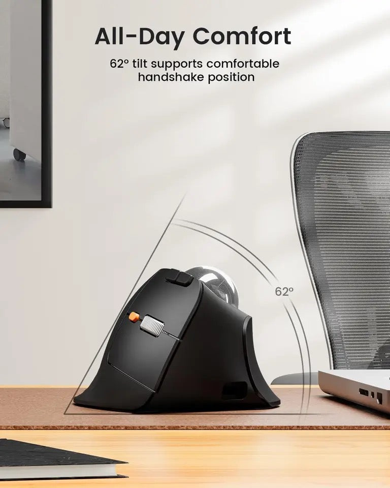 Vertikale kabellose Trackball-Maus – Ergonomische Bluetooth-Daumenmaus für Laptop &amp; PC | Wiederaufladbares Rollerball-Design