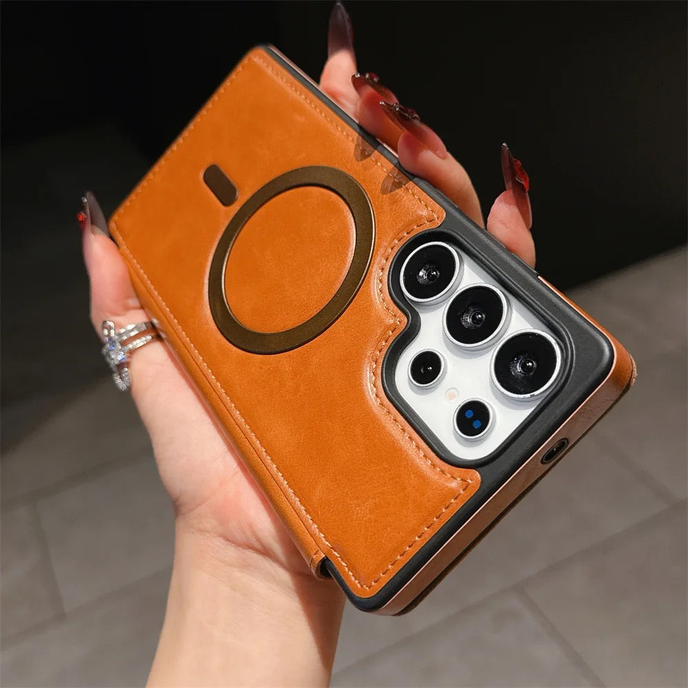 Luxuriöse iPhone-Hülle aus Leder mit Magnetverschluss und MagSafe-Kompatibilität – Eleganz, Schutz und ultimativer Komfort
