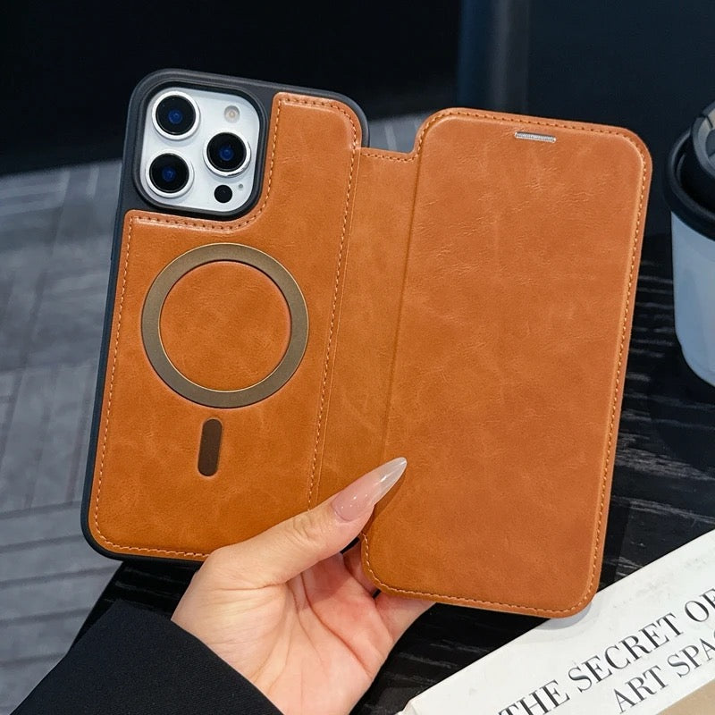 Luxuriöse MagSafe iPhone-Hülle aus Leder – 360°-Schutz, Kartenfach &amp; elegantes Design