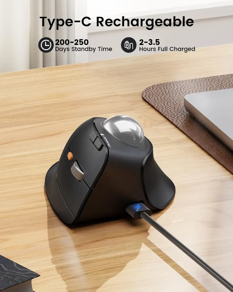 Vertikale kabellose Trackball-Maus – Ergonomische Bluetooth-Daumenmaus für Laptop &amp; PC | Wiederaufladbares Rollerball-Design